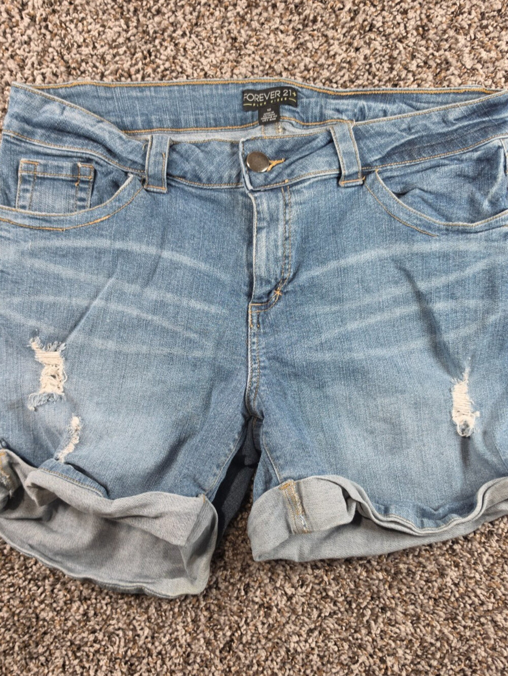 Forever 21 Plus Womens Sz 12 Distressed Blue Jean Denim Shorts